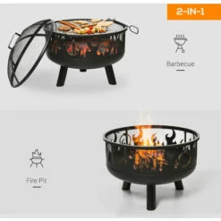 Outsunny 61.5cm 2-In-1 Outdoor Fire Pit & Firewood BBQ Garden Cooker Heater 5 Outsunny 61.5cm 2-In-1 Outdoor Fire Pit & Firewood BBQ Garden Cooker Heater -Outsunny store 29679712 4
