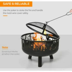 Outsunny 61.5cm 2-In-1 Outdoor Fire Pit & Firewood BBQ Garden Cooker Heater 6 Outsunny 61.5cm 2-In-1 Outdoor Fire Pit & Firewood BBQ Garden Cooker Heater -Outsunny store 29679712 5