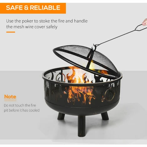 Outsunny 61.5cm 2-In-1 Outdoor Fire Pit & Firewood BBQ Garden Cooker Heater Outsunny 61.5cm 2-In-1 Outdoor Fire Pit & Firewood BBQ Garden Cooker Heater -Outsunny store 29679712 5