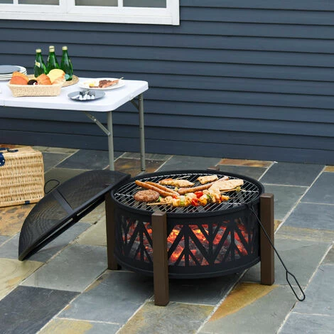 Outsunny 78cm 2-In-1 Outdoor Fire Pit & Firewood BBQ Garden Cooker Heater Outsunny 78cm 2-In-1 Outdoor Fire Pit & Firewood BBQ Garden Cooker Heater -Outsunny store 29679730 3