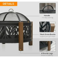 Outsunny 78cm 2-In-1 Outdoor Fire Pit & Firewood BBQ Garden Cooker Heater 5 Outsunny 78cm 2-In-1 Outdoor Fire Pit & Firewood BBQ Garden Cooker Heater -Outsunny store 29679730 4