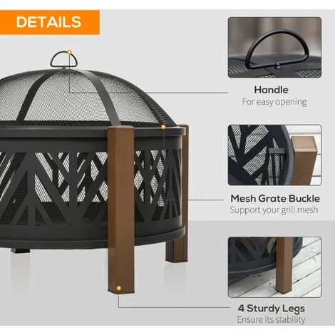 Outsunny 78cm 2-In-1 Outdoor Fire Pit & Firewood BBQ Garden Cooker Heater Outsunny 78cm 2-In-1 Outdoor Fire Pit & Firewood BBQ Garden Cooker Heater -Outsunny store 29679730 4