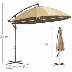 Outsunny 3(m) Cantilever Shanghai Parasol W/ Crank Handle, Cross Base, Khaki -Outsunny store 29679802 2