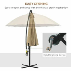 Outsunny 3(m) Cantilever Shanghai Parasol W/ Crank Handle, Cross Base, Khaki -Outsunny store 29679802 4