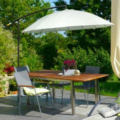 Outsunny 3(m) Cantilever Shanghai Parasol W/ Crank Handle, Cross Base, Off-White -Outsunny store 29679812 3