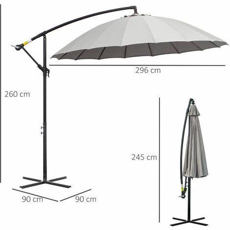 Outsunny 3(m) Cantilever Shanghai Parasol w/ Crank Handle, Cross Base, Grey Outsunny 3(m) Cantilever Shanghai Parasol W/ Crank Handle, Cross Base, Grey -Outsunny store 29679832 2
