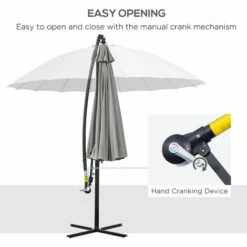 Outsunny 3(m) Cantilever Shanghai Parasol W/ Crank Handle, Cross Base, Grey 5 Outsunny 3(m) Cantilever Shanghai Parasol W/ Crank Handle, Cross Base, Grey -Outsunny store 29679832 4