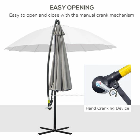 Outsunny 3(m) Cantilever Shanghai Parasol w/ Crank Handle, Cross Base, Grey Outsunny 3(m) Cantilever Shanghai Parasol W/ Crank Handle, Cross Base, Grey -Outsunny store 29679832 4