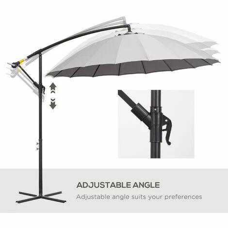 Outsunny 3(m) Cantilever Shanghai Parasol w/ Crank Handle, Cross Base, Grey Outsunny 3(m) Cantilever Shanghai Parasol W/ Crank Handle, Cross Base, Grey -Outsunny store 29679832 5