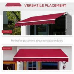 Outsunny 3.5x2.5m Manual Awning Window Door Sun Weather Shade W/ Handle Red -Outsunny store 29749745 5