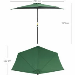 Outsunny 3(m) Half Round Parasol Garden Sun Umbrella Metal W/ Crank Green -Outsunny store 29749882 2