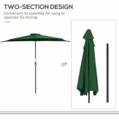 Outsunny 3(m) Half Round Parasol Garden Sun Umbrella Metal W/ Crank Green -Outsunny store 29749882 4