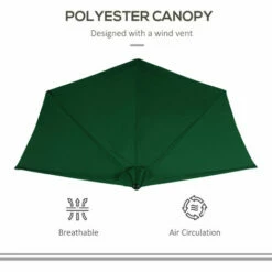Outsunny 3(m) Half Round Parasol Garden Sun Umbrella Metal W/ Crank Green -Outsunny store 29749882 5