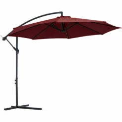 Outsunny 3m Garden Banana Parasol Cantilever Umbrella W/Crank& Base, Wine Red