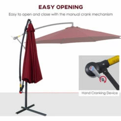 Outsunny 3m Garden Banana Parasol Cantilever Umbrella W/Crank& Base, Wine Red -Outsunny store 29750033 4