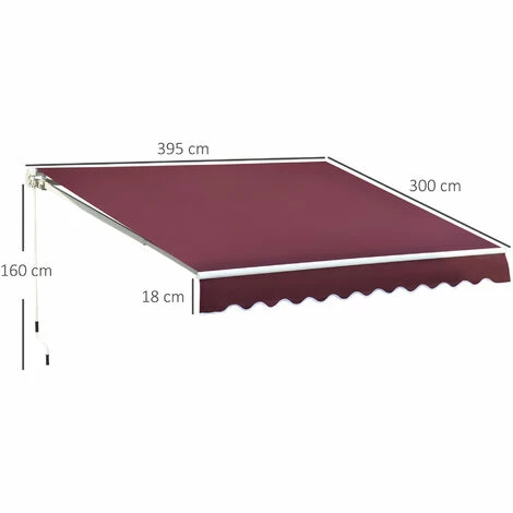 Outsunny Garden Sun Shade Canopy Retractable Awning, 4 x 3(m), Red Outsunny Garden Sun Shade Canopy Retractable Awning, 4 X 3(m), Red -Outsunny store 29826802 2
