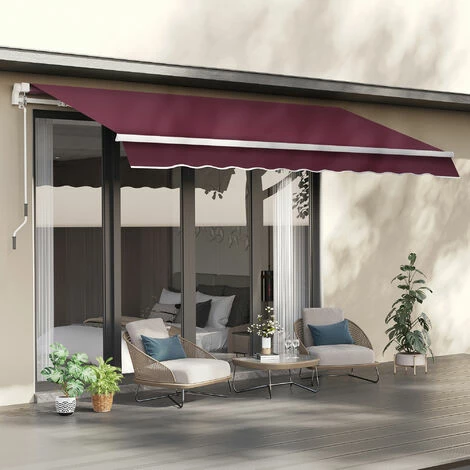 Outsunny Garden Sun Shade Canopy Retractable Awning, 4 x 3(m), Red Outsunny Garden Sun Shade Canopy Retractable Awning, 4 X 3(m), Red -Outsunny store 29826802 3