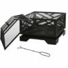 Outsunny 66cm Square Fire Pit Patio Metal Brazier W/ Grill Net Mesh Cover Poker 2 Outsunny 66cm Square Fire Pit Patio Metal Brazier W/ Grill Net Mesh Cover Poker -Outsunny store 29826850 1