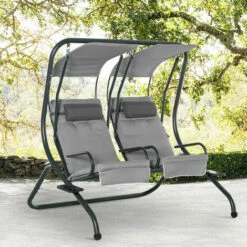 Outsunny Canopy Swing 2 Separate Relax Chairs W/ Removable Canopy Grey -Outsunny store 29899991 3