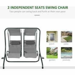 Outsunny Canopy Swing 2 Separate Relax Chairs W/ Removable Canopy Grey -Outsunny store 29899991 4