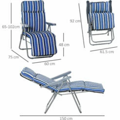 Outsunny Set Of 2 Adjustable Sun Lounger Recliner Reclining Seat Blue And White -Outsunny store 29900051 2
