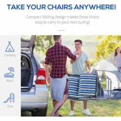 Outsunny Set Of 2 Adjustable Sun Lounger Recliner Reclining Seat Blue And White -Outsunny store 29900051 5