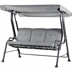 Outsunny Outdoor 3-person Garden Metal Padded Porch Swing Chair Bench, Grey