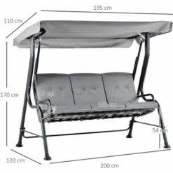 Alternative view of Outsunny Outdoor 3-person Garden Metal Padded Porch Swing Chair Bench, Grey