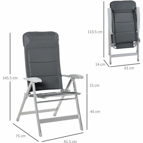 Outsunny Set Of 2 Padded Deck Chair Garden Seats Adjustable Back w/ Armrest Grey Outsunny Set Of 2 Padded Deck Chair Garden Seats Adjustable Back W/ Armrest Grey -Outsunny store 29946422 2