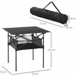 Outsunny Aluminum Camping Table Folding Table Picnic Table W/ Mesh Bag, Black -Outsunny store 29946447 2