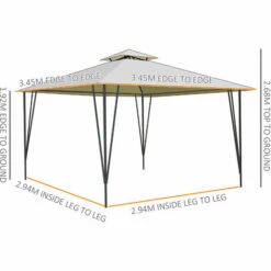 Outsunny 3.5x3.5m Side-Less Outdoor Canopy Gazebo 2-Tier Roof Steel Frame Beige -Outsunny store 29946462 2
