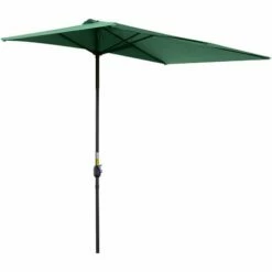 Outsunny 2.3m Garden Balcony Half Round Umbrella Metal Parasol Umbrella Green