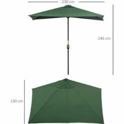 Alternative view of Outsunny 2.3m Garden Balcony Half Round Umbrella Metal Parasol Umbrella Green