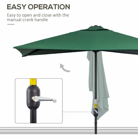 Outsunny 2.3m Garden Balcony Half Round Umbrella Metal Parasol Umbrella Green 6 Outsunny 2.3m Garden Balcony Half Round Umbrella Metal Parasol Umbrella Green - Image 4