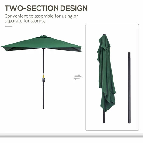 Outsunny 2.3m Garden Balcony Half Round Umbrella Metal Parasol Umbrella Green 7 Outsunny 2.3m Garden Balcony Half Round Umbrella Metal Parasol Umbrella Green - Image 5