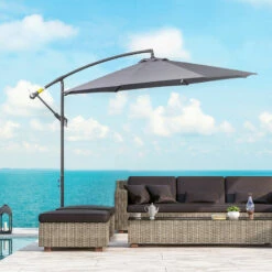 Outsunny 3(m) Garden Banana Parasol Cantilever Umbrella W/ Cross Base, Grey -Outsunny store 29992015 3