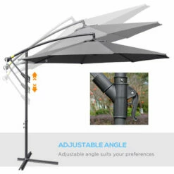 Outsunny 3(m) Garden Banana Parasol Cantilever Umbrella W/ Cross Base, Grey -Outsunny store 29992015 5