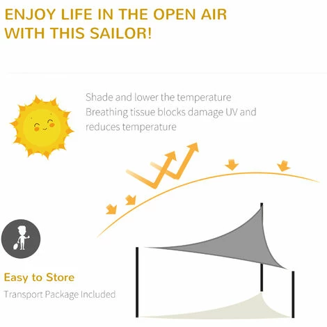 Outsunny 5x5m Triangle Sun Shade Sail UV Protection HDPE Canopy w/ Rings Grey Outsunny 5x5m Triangle Sun Shade Sail UV Protection HDPE Canopy W/ Rings Grey -Outsunny store 30058472 4