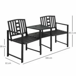 Outsunny Tete-a-tete Chair 2-Seater Steel Bench W/ Coffee Table Backyard Porch -Outsunny store 30087179 2