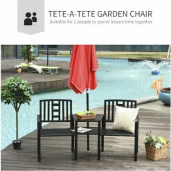 Outsunny Tete-a-tete Chair 2-Seater Steel Bench W/ Coffee Table Backyard Porch -Outsunny store 30087179 4