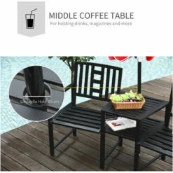 Outsunny Tete-a-tete Chair 2-Seater Steel Bench W/ Coffee Table Backyard Porch -Outsunny store 30087179 5