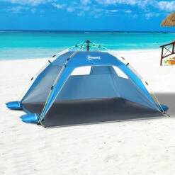 Outsunny 2 Man Pop-up Beach Tent Sun Shade Shelter Hut W/ Windows Door Blue -Outsunny store 30087294 3