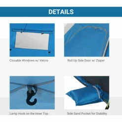 Outsunny 2 Man Pop-up Beach Tent Sun Shade Shelter Hut W/ Windows Door Blue -Outsunny store 30087294 5