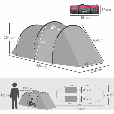 Outsunny 3 Man Camping Tent W/ 2 Rooms Porch Vents Rainfly Weather-Resistant 4 Outsunny 3 Man Camping Tent W/ 2 Rooms Porch Vents Rainfly Weather-Resistant - Image 2