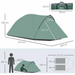 Outsunny Compact Camping Tent W/ Vestibule & Mesh Vents For Hiking Green -Outsunny store 30087298 2