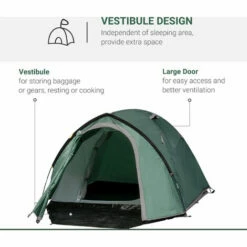 Outsunny Compact Camping Tent W/ Vestibule & Mesh Vents For Hiking Green -Outsunny store 30087298 4