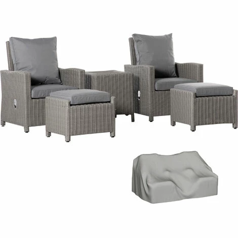 Outsunny 5 PCs Outdoor Rattan Lounge Sofa Footstool Cooler Bar Coffee Table Set 3 Outsunny 5 PCs Outdoor Rattan Lounge Sofa Footstool Cooler Bar Coffee Table Set
