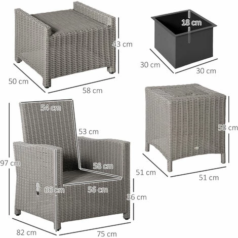 Outsunny 5 PCs Outdoor Rattan Lounge Sofa Footstool Cooler Bar Coffee Table Set 4 Outsunny 5 PCs Outdoor Rattan Lounge Sofa Footstool Cooler Bar Coffee Table Set - Image 2