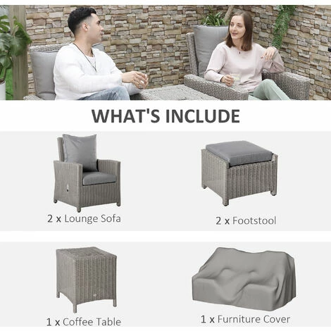 Outsunny 5 PCs Outdoor Rattan Lounge Sofa Footstool Cooler Bar Coffee Table Set 6 Outsunny 5 PCs Outdoor Rattan Lounge Sofa Footstool Cooler Bar Coffee Table Set - Image 4