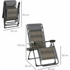 Outsunny Zero Gravity Folding Chair Metal Frame Cup Phone Holder Deck Poolside -Outsunny store 30124314 2